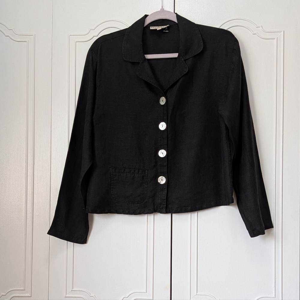 David Dart Vintage LinenRelaxed Black Button-Front Women's Blazer Jacket Medium